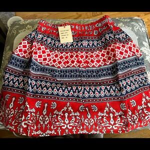 SK 46 NWT Raga Anthropologie Boho Mini Skirt Red White Blue XS